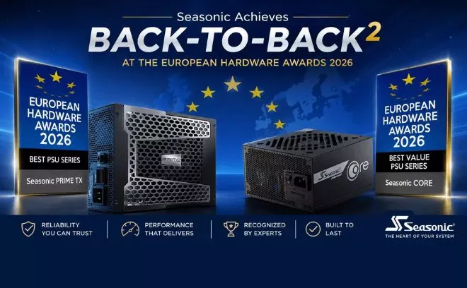 Zasilacze Seasonic z podwójnym triumfem podczas European Hardware Awards 2026