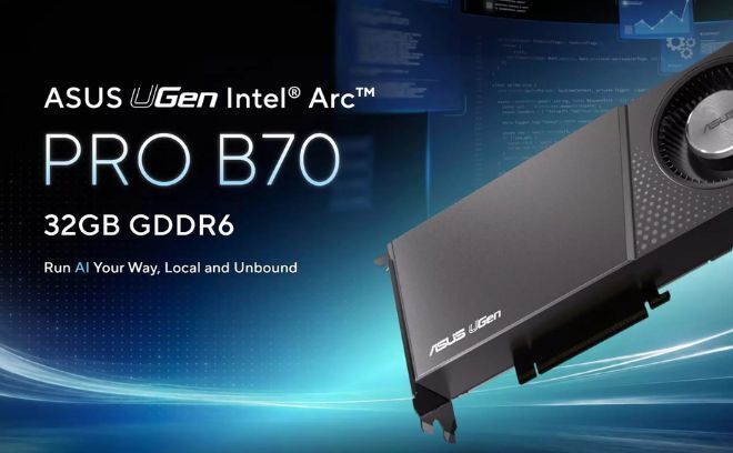 ASUS UGen Arc Pro B70 ma 32 GB pamięci. Pierwsza karta Intel Arc od ASUS-a stawia na AI