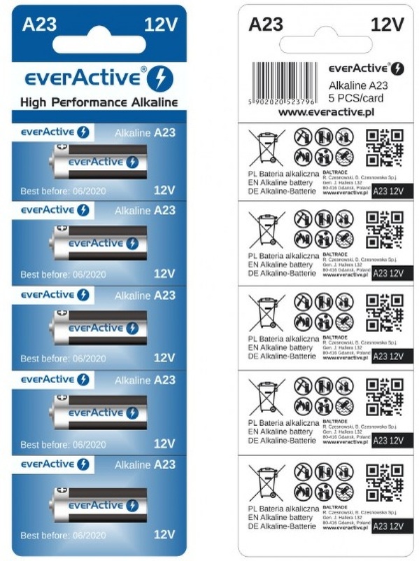 Zdjęcie produktu: everActive Baterie alkaliczne A23 12V - 5 szt