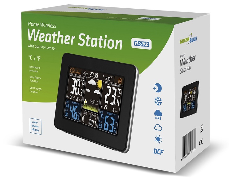 Zdjęcie produktu: Stacja pogody GreenBlue GB523, kolorowa bezprzewodowa DCF fazy księżyca