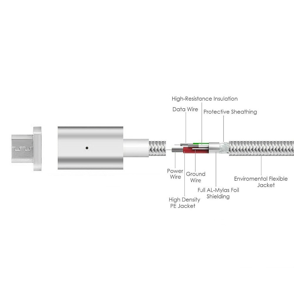 Kabel magnetyczny Maclean MCE160, wtyk micro USB, srebrny, szybkie ładowanie
