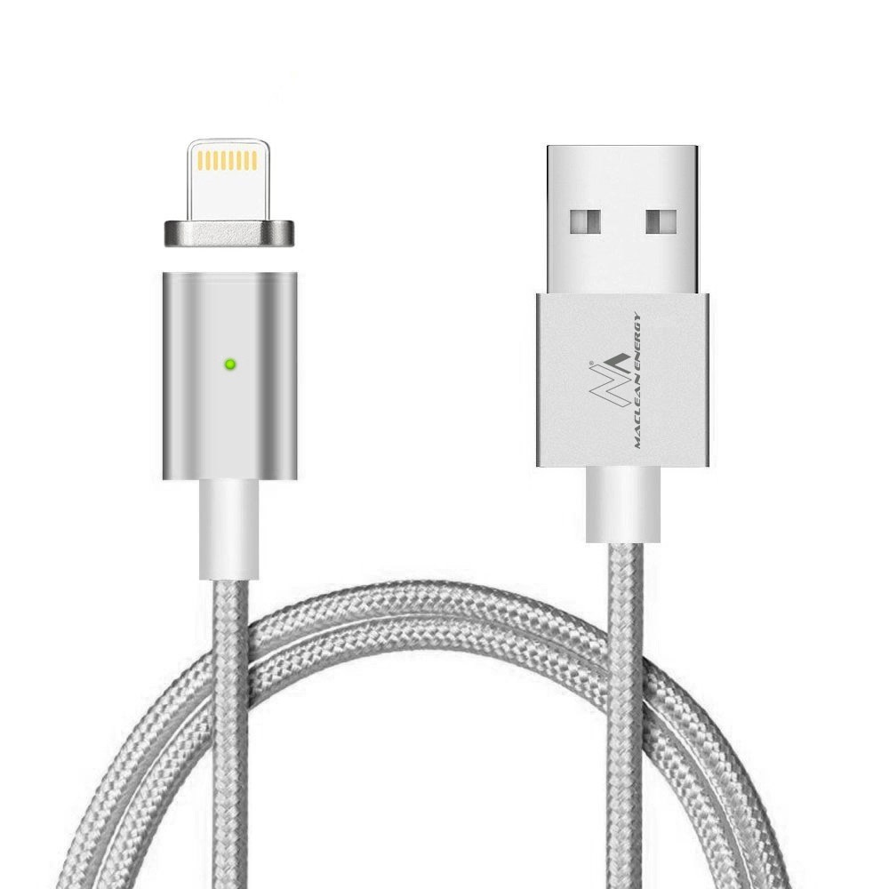 Kabel magnetyczny Maclean MCE161, wtyk Lightning USB, srebrny, szybkie ładowanie