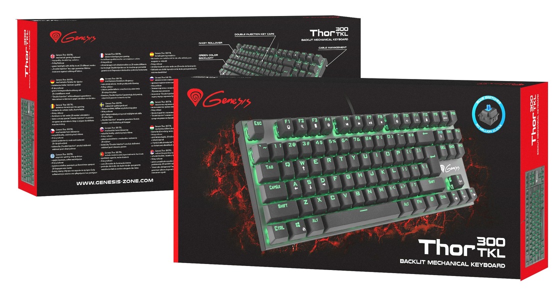Zdjęcie produktu: Klawiatura Mechaniczna Genesis Thor 300 TKL US, zielone podświetlenie, Outemu Blue, Turniejowa (NKG-0945)