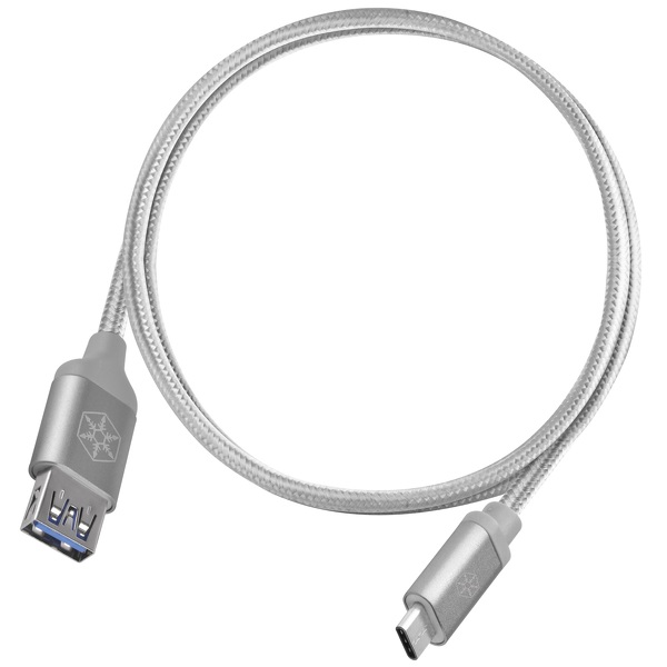 Zdjęcie produktu: Silverstone SST-CPU05S-500 obustronny kabel USB Type-C do USB Type-A pokryty nylonem, wytrzymały, 0.5m, srebrny