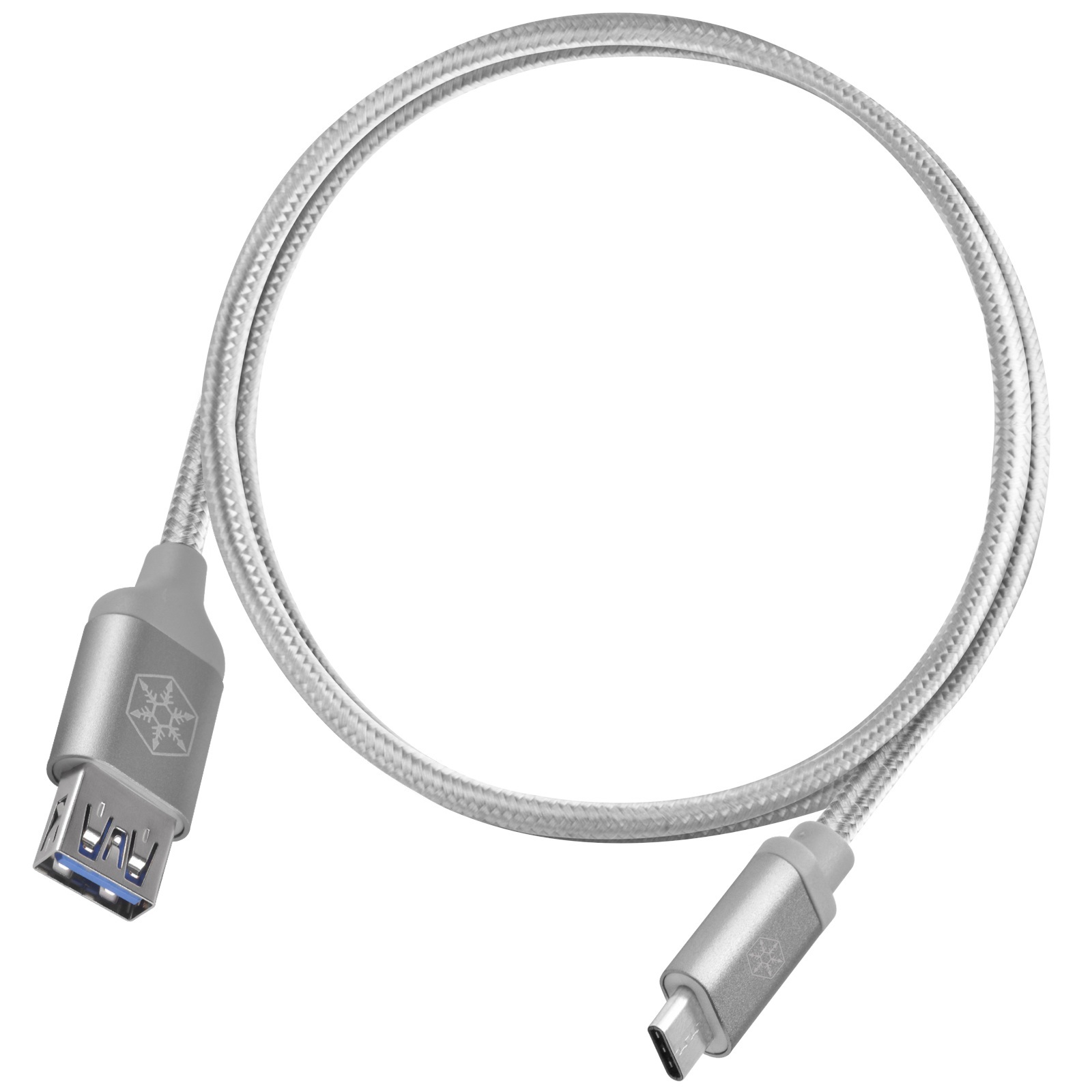 Silverstone SST-CPU05S-500 obustronny kabel USB Type-C do USB Type-A pokryty nylonem, wytrzymały, 0.5m, srebrny