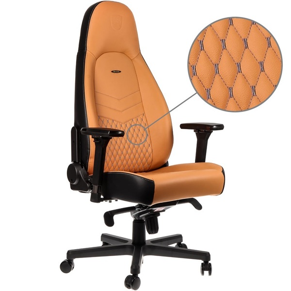 Zdjęcie produktu: Fotel noblechairs ICON, naturalna skóra, koniakowy / czarny, szare obszycie, NBL-ICN-RL-CBK