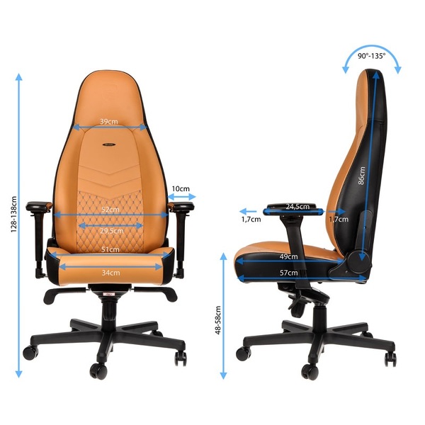 Zdjęcie produktu: Fotel noblechairs ICON, naturalna skóra, koniakowy / czarny, szare obszycie, NBL-ICN-RL-CBK