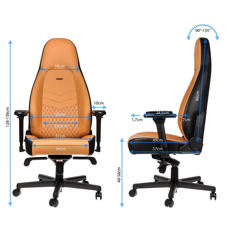 Fotel noblechairs ICON, naturalna skóra, koniakowy / czarny, szare obszycie, NBL-ICN-RL-CBK