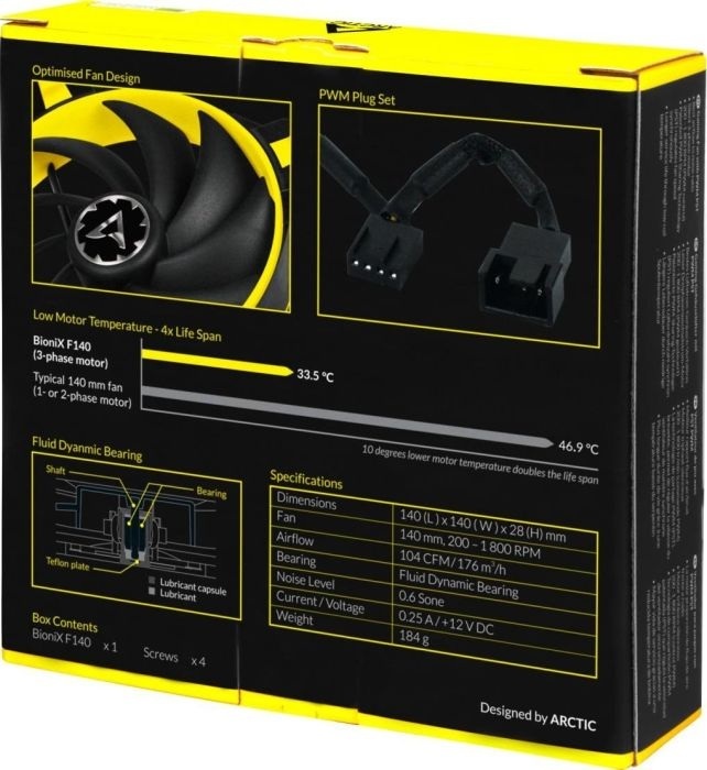 Wentylator Arctic BioniX F140 PWM PST Żółty 140mm Wentylator Arctic BioniX F140 PWM PST Żółty 140mm
