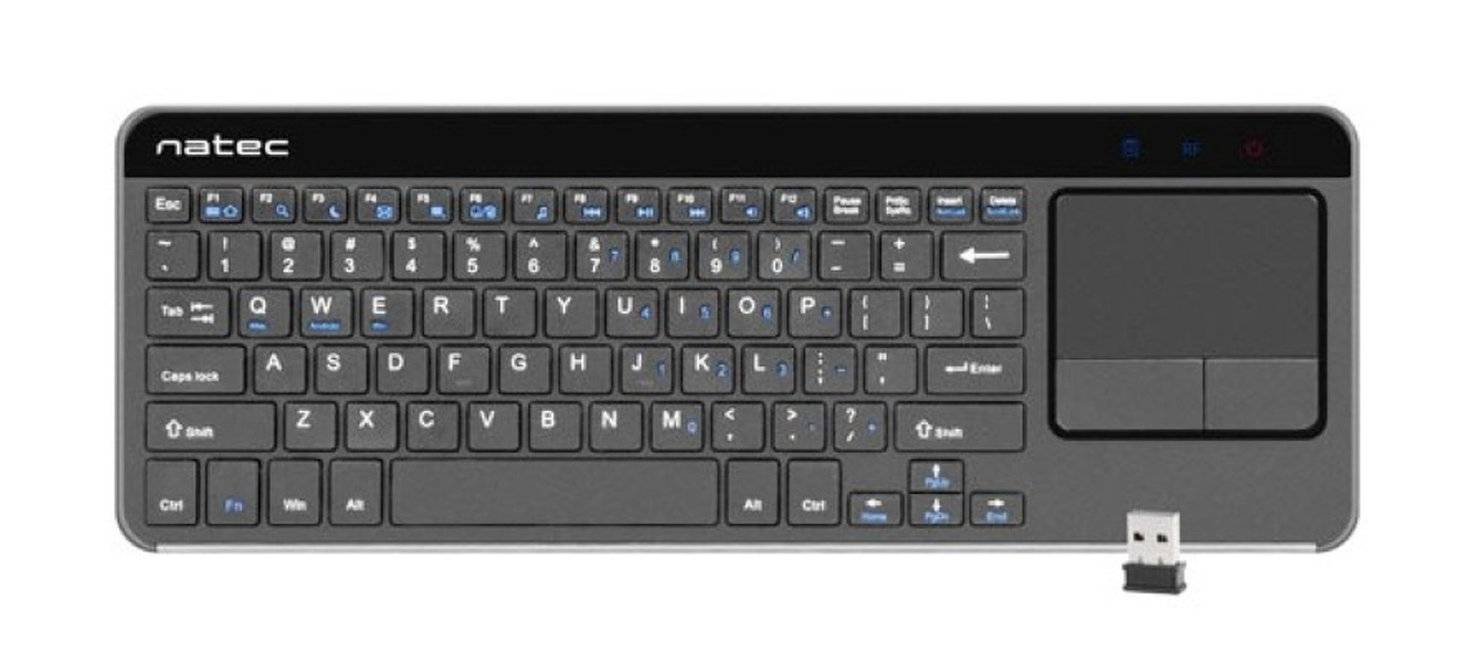 Zdjęcie produktu: Klawiatura Natec Turbot Slim Touchpad do Smart TV, bezprzewodowa 2.4Ghz, czarna