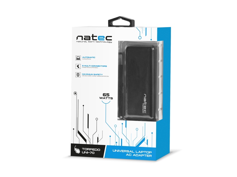Zdjęcie produktu: Zasilacz do laptopa uniwersalny Natec Torpedo UNI-70 65W (NZU-0990)