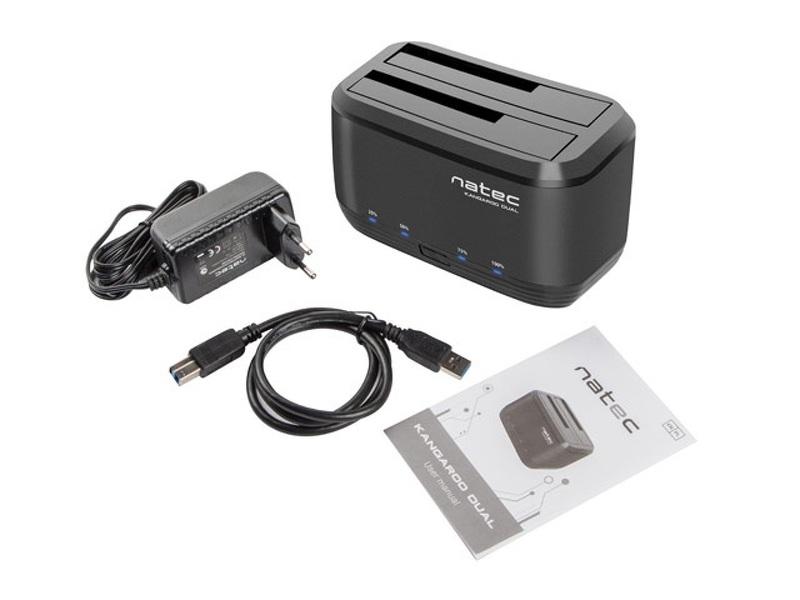 Zdjęcie produktu: Stacja dokująca Natec Kangaroo Dual 2.5"/3.5" SATA Black USB 3.0 z zasilaczem (NSD-0955)