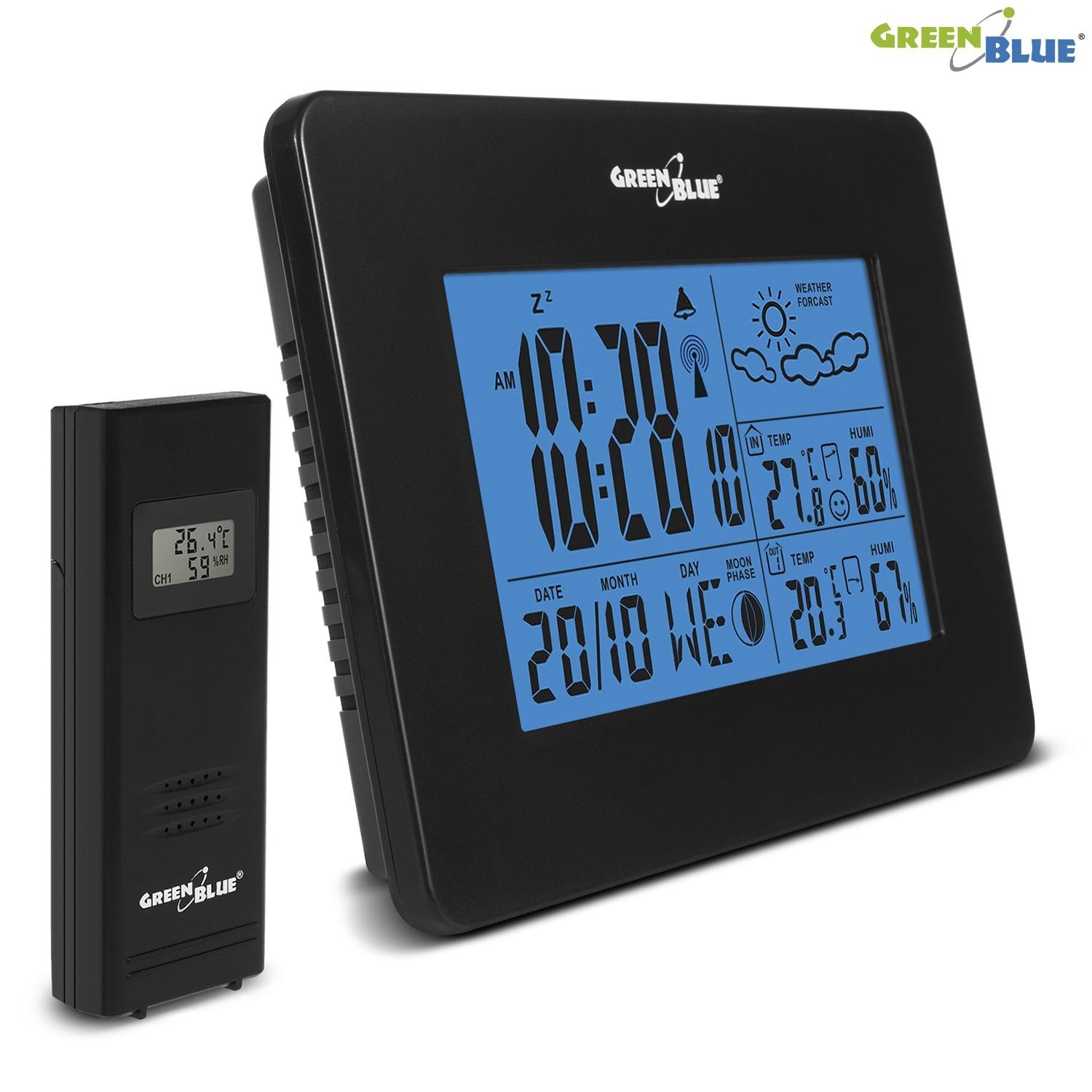 Stacja pogody GreenBlue GB146B black bezprzewodowa IN/OUT fazy księżyca