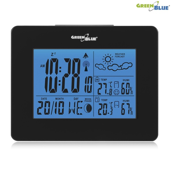 Zdjęcie produktu: Stacja pogody GreenBlue GB146B black bezprzewodowa IN/OUT fazy księżyca