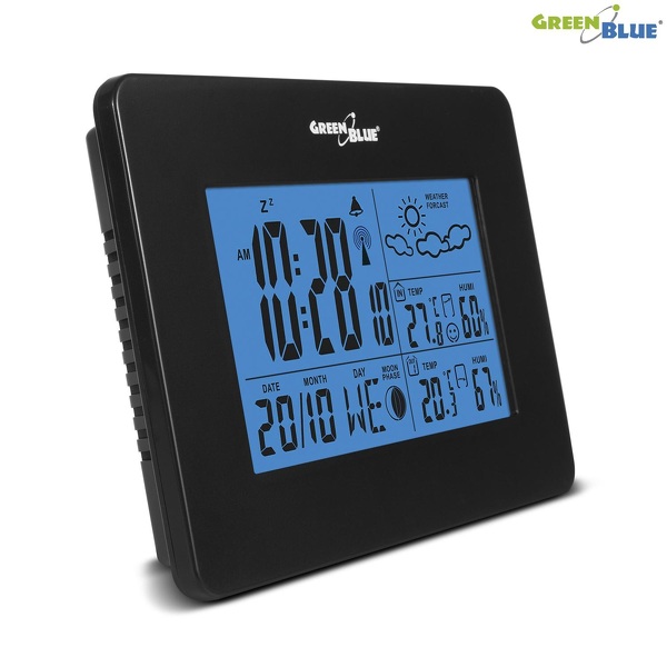 Zdjęcie produktu: Stacja pogody GreenBlue GB146B black bezprzewodowa IN/OUT fazy księżyca