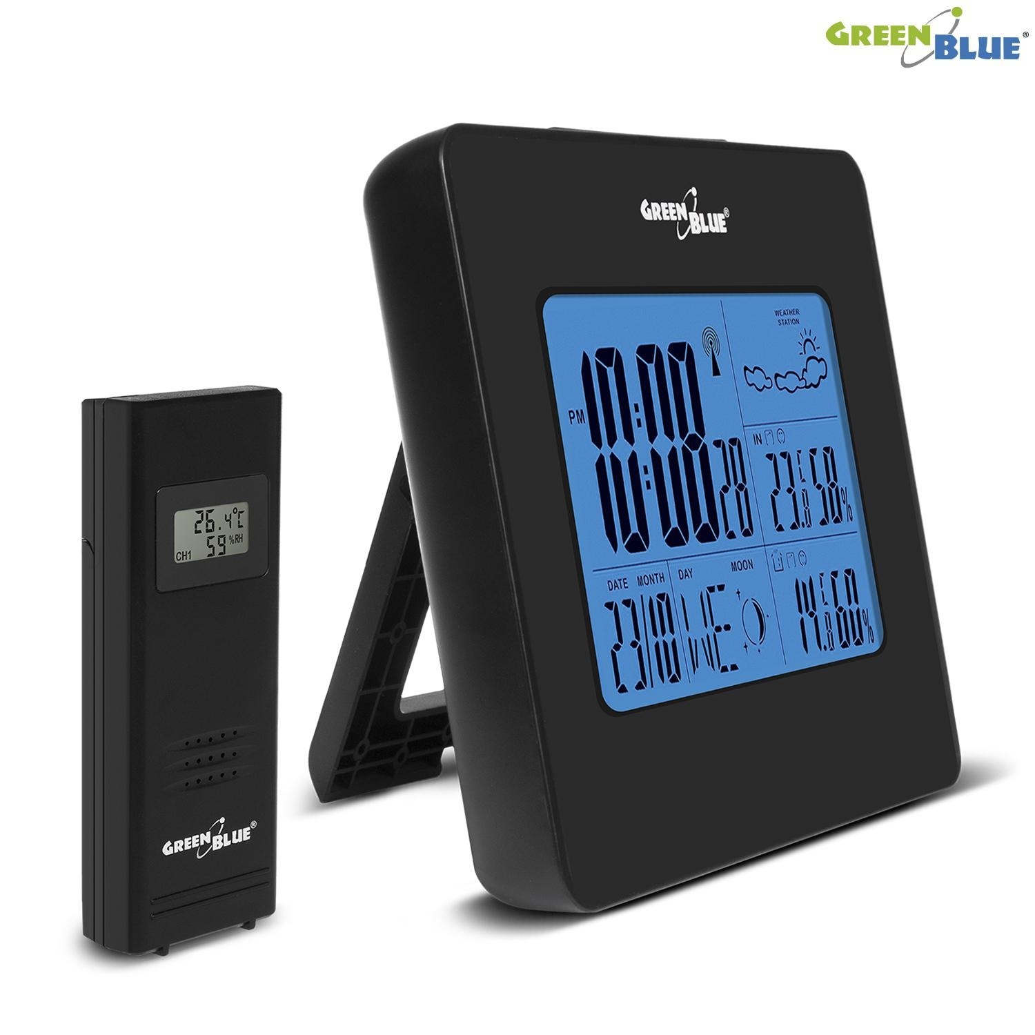 Stacja pogody GreenBlue GB143 black bezprzewodowa DCF fazy księżyca