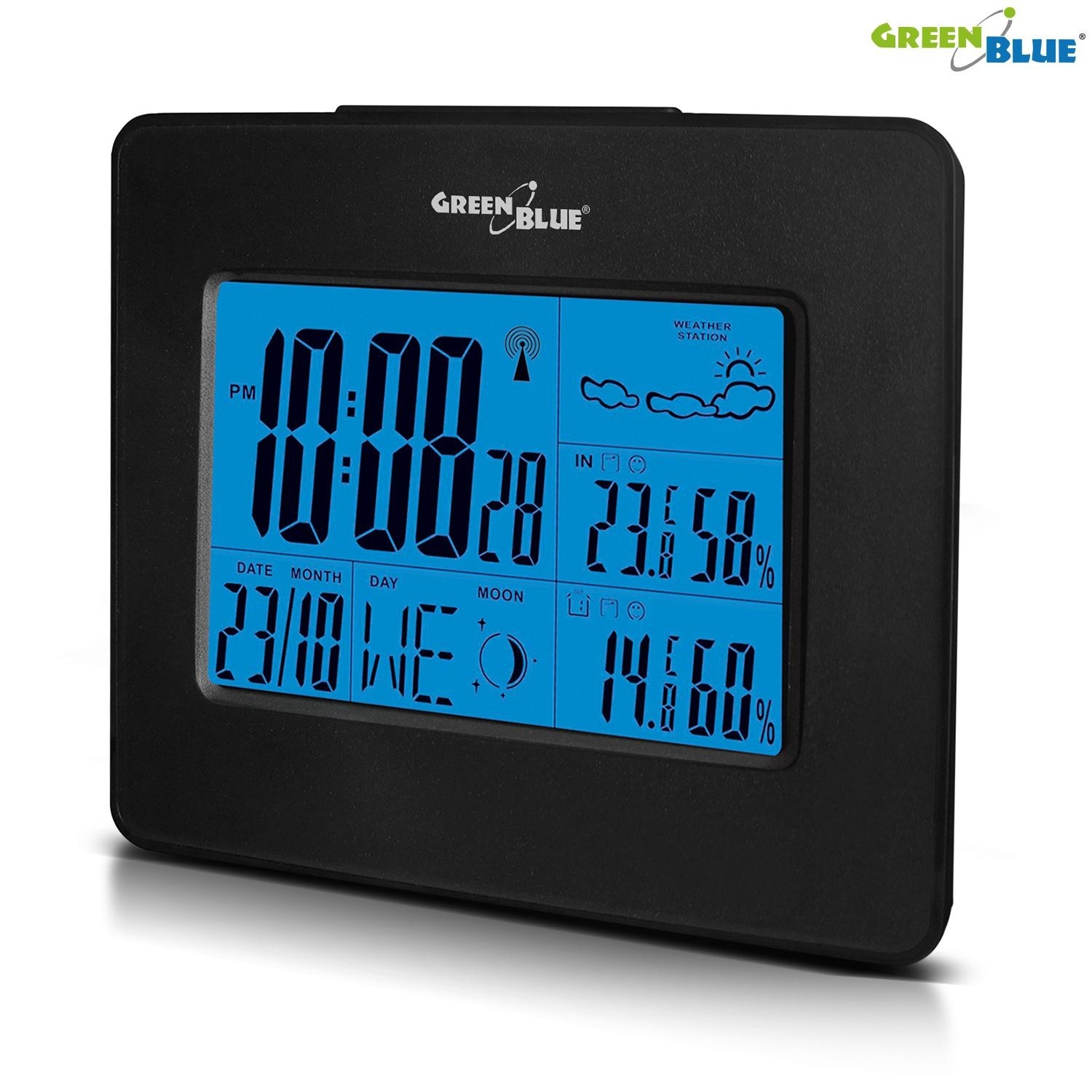 Stacja pogody GreenBlue GB143 black bezprzewodowa DCF fazy księżyca