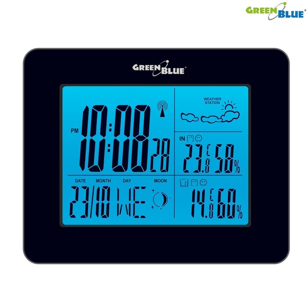 Zdjęcie produktu: Stacja pogody GreenBlue GB143 black bezprzewodowa DCF fazy księżyca