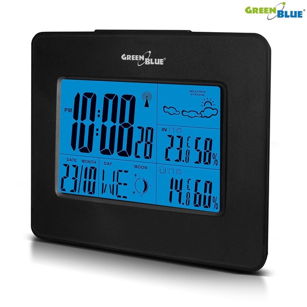 Zdjęcie produktu: Stacja pogody GreenBlue GB143 black bezprzewodowa DCF fazy księżyca