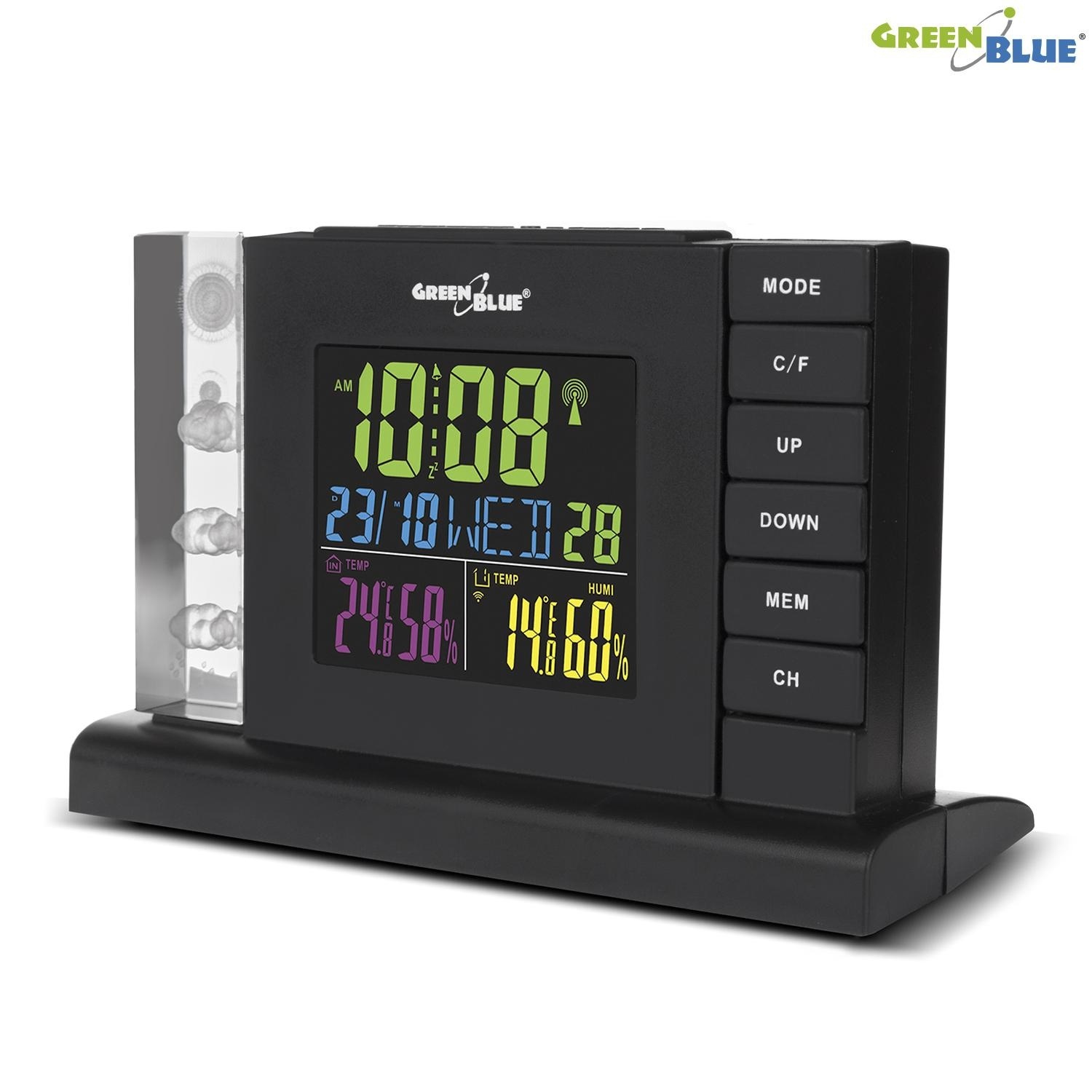 Stacja pogody GreenBlue GB141 black bezprzewodowa DCF IN/OUT ładowarka 3D Crystal