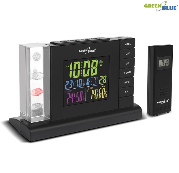 Zdjęcie produktu: Stacja pogody GreenBlue GB141 black bezprzewodowa DCF IN/OUT ładowarka 3D Crystal