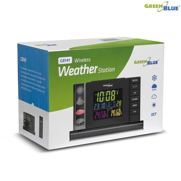 Zdjęcie produktu: Stacja pogody GreenBlue GB141 black bezprzewodowa DCF IN/OUT ładowarka 3D Crystal
