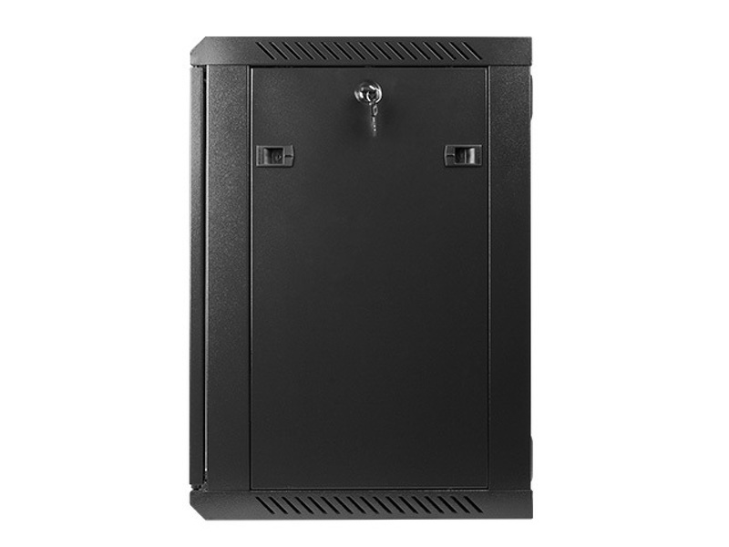 Zdjęcie produktu: Szafa instalacyjna Rack wisząca 19" 12U 600X450 czarna drzwi przeszklone Flat pack Lanberg (WF01-6412-10B)