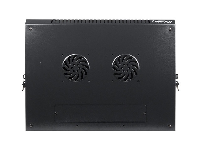 Zdjęcie produktu: Szafa instalacyjna Rack wisząca 19" 12U 600X450 czarna drzwi przeszklone Flat pack Lanberg (WF01-6412-10B)