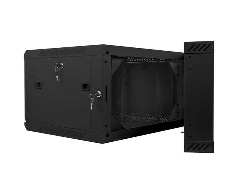 Zdjęcie produktu: Szafa instalacyjna Rack wisząca dwusekcyjna 19" 6U 600X600 czarna Flat pack Lanberg (WF02-6606-10B)