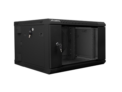 Miniatura produktu: Szafa instalacyjna Rack wisząca dwusekcyjna 19" 6U 600X600 czarna Flat pack Lanberg (WF02-6606-10B)
