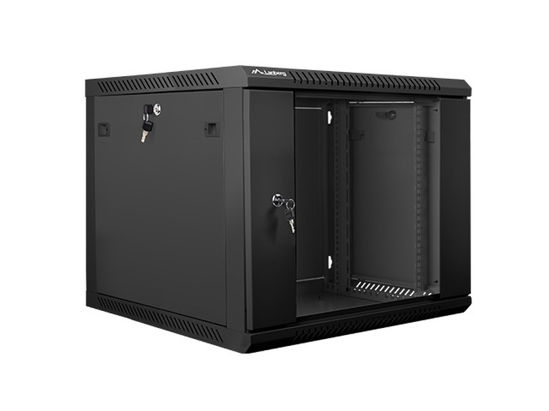 Zdjęcie produktu: Szafa instalacyjna Rack wisząca 19" 9U 600X600 czarna Flat pack V2 Lanberg (WF01-6609-10B)