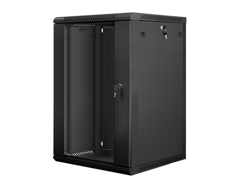 Zdjęcie produktu: Szafa instalacyjna Rack wisząca 19" 18U 600X600 czarna Flat pack Lanberg  (WF01-6618-10B)