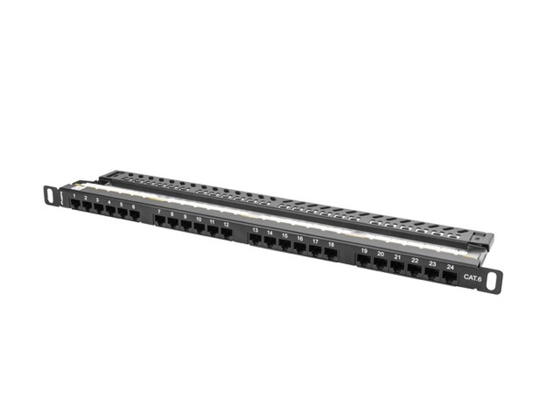 Zdjęcie produktu: Patch Panel 24 Port 0.5U Kat.6 czarny Lanberg (PPU6-0024-B)