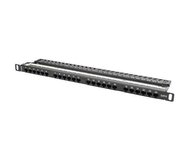 Patch Panel 24 Port 0.5U Kat.6 czarny Lanberg (PPU6-0024-B)
