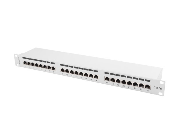 Patch Panel 24 Port 1U Kat.5E ekranowany szary Lanberg (PPS5-1024-S)