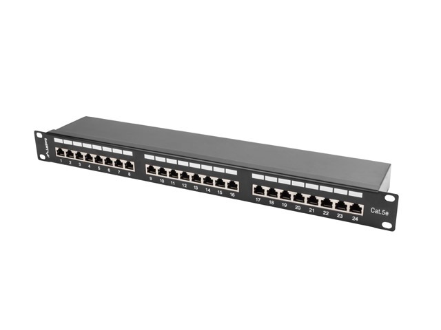 Patch Panel 24 Port 1U Kat.5E ekranowany czarny Lanberg (PPS5-1024-B)