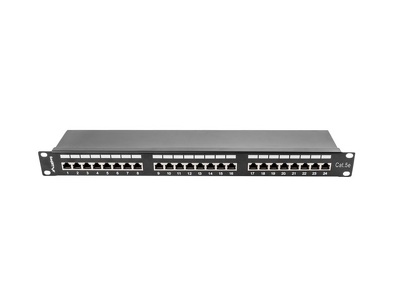 Miniatura produktu: Patch Panel 24 Port 1U Kat.5E ekranowany czarny Lanberg (PPS5-1024-B)