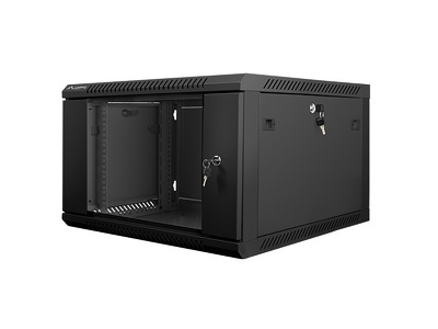 Miniatura produktu: Szafa instalacyjna Rack wisząca 19" 6U 600X600 czarna Flat pack Lanberg (WF01-6606-10B)