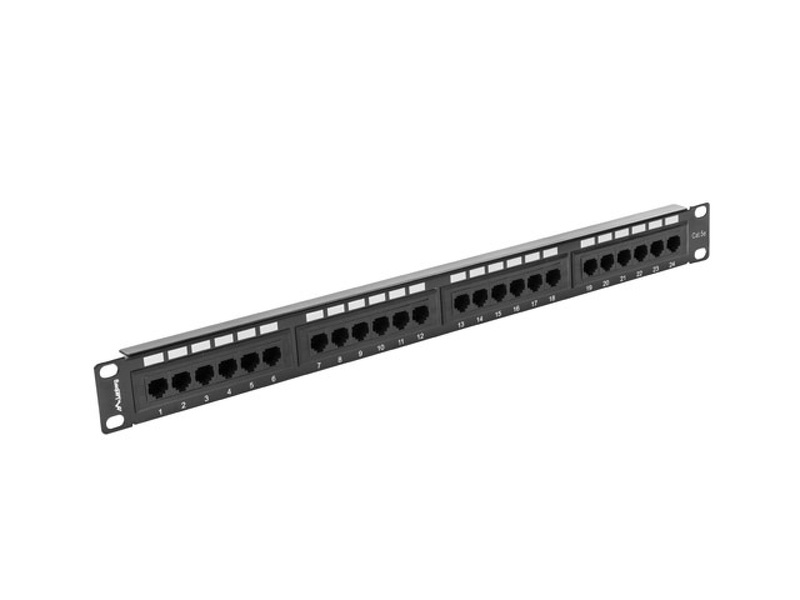 Zdjęcie produktu: Patch Panel 24 Port 1U Kat.5E czarny Lanberg (PPU5-1024-B)
