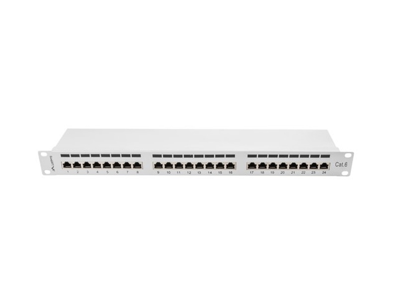 Zdjęcie produktu: Patch Panel 24 Port 1U Kat.6 ekranowany szary Lanberg (PPS6-1024-S)