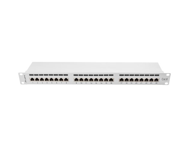 Patch Panel 24 Port 1U Kat.6 ekranowany szary Lanberg (PPS6-1024-S)