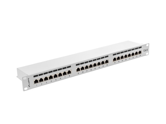 Patch Panel 24 Port 1U Kat.6 ekranowany szary Lanberg (PPS6-1024-S)