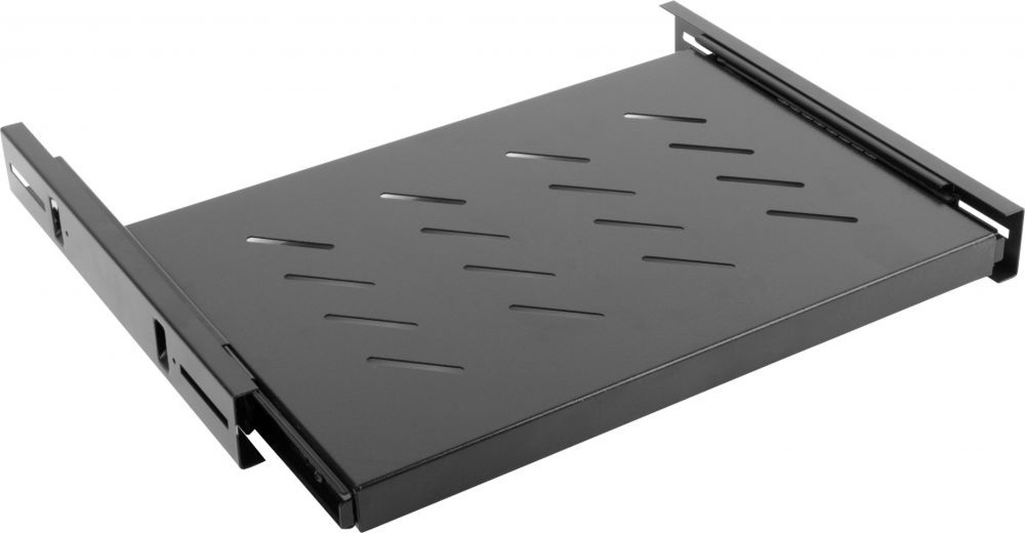 Zdjęcie produktu: Półka wysuwana do szaf 19" 600mm Lanberg czarna 1U 465X350mm udźwig do 18kg, montaż 4 punktowy (AK-1006-B)