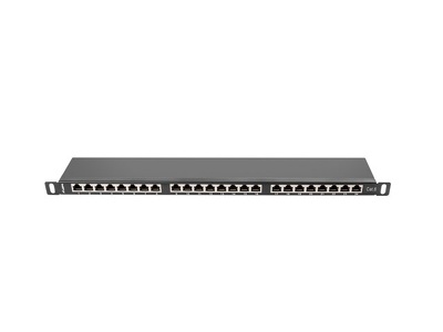 Miniatura produktu: Patch Panel 24 Port 0.5U Kat.6 ekranowany czarny Lanberg (PPS6-0024-B)