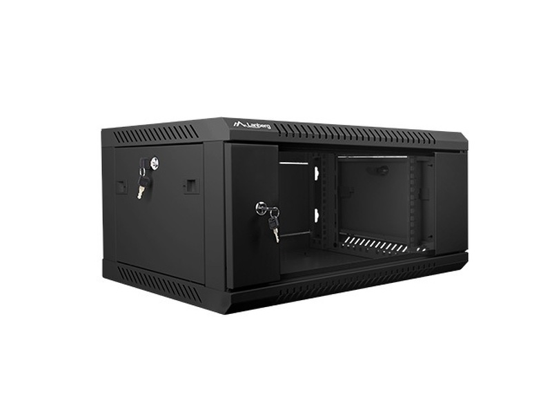 Zdjęcie produktu: Szafa instalacyjna Rack wisząca 19" 4U 600X450 czarna Flat pack Lanberg (WF01-6404-10B)