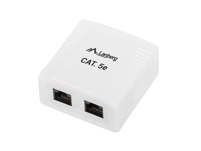 Lanberg Gniazdo natynkowe Kat.5E 2X RJ45 Ekranowane białe (OS5-0002-W)