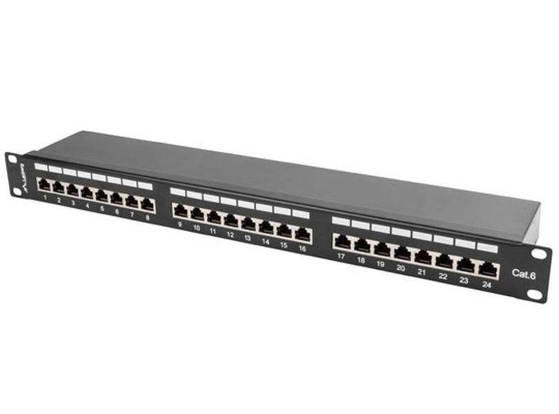 Zdjęcie produktu: Patch Panel 24 Port 1U Kat.6 ekranowany czarny Lanberg (PPS6-1024-B)