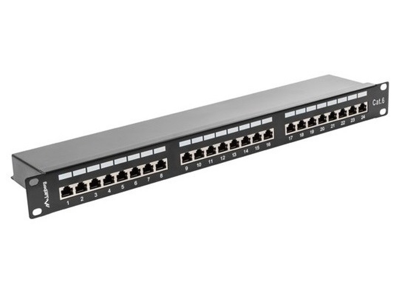 Zdjęcie produktu: Patch Panel 24 Port 1U Kat.6 ekranowany czarny Lanberg (PPS6-1024-B)