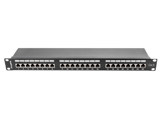Patch Panel 24 Port 1U Kat.6 ekranowany czarny Lanberg (PPS6-1024-B)
