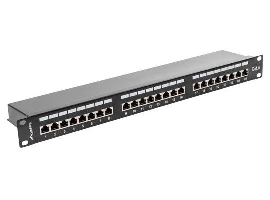 Patch Panel 24 Port 1U Kat.6 ekranowany czarny Lanberg (PPS6-1024-B)